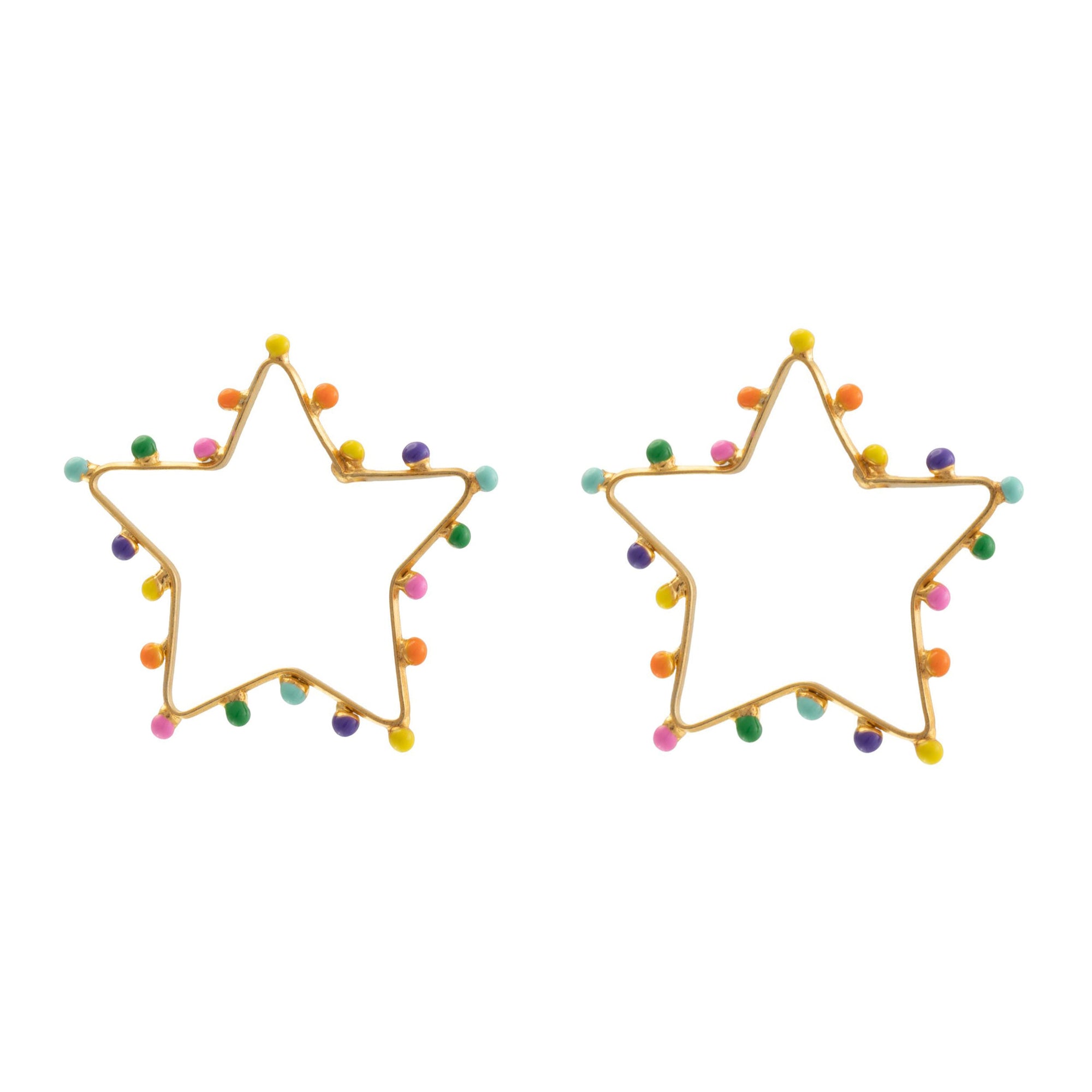 Boucles d'oreilles Dots étoile dorées à l'or fin et émail - Multicolor