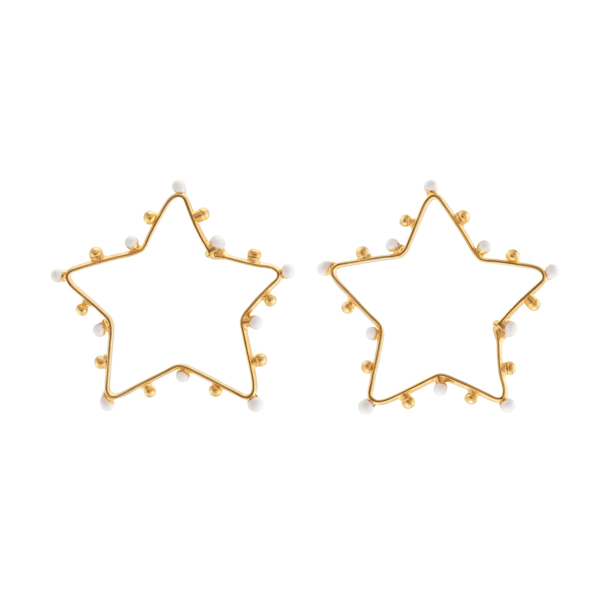 Boucles d'oreilles Dots étoile dorées à l'or fin et émail - Blanc
