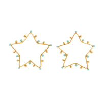 Star Dots earrings gilded in fine gold and enamel - Turquoise