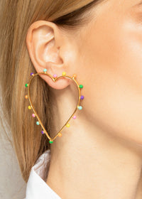 Boucles d'oreilles Dots cœur dorées à l'or fin et émail - Multicolor