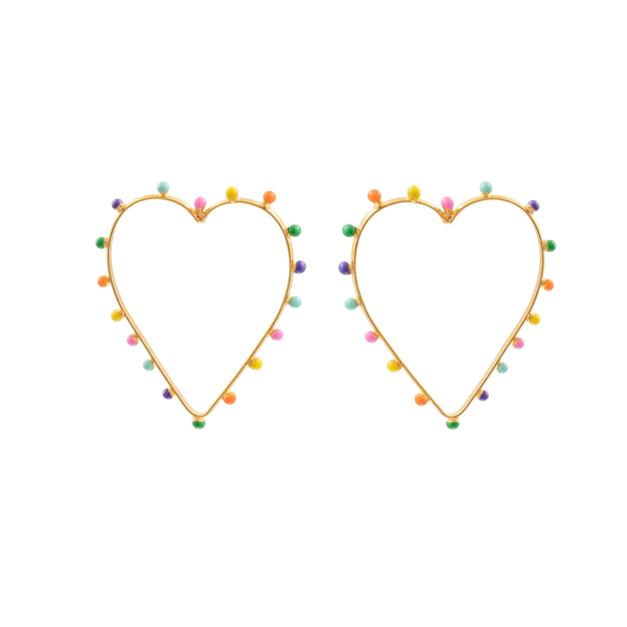 Boucles d'oreilles Dots cœur dorées à l'or fin et émail - Multicolor