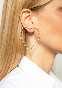 Boucles d'oreilles Dots cœur dorées à l'or fin et émail - Blanc