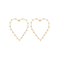 Boucles d'oreilles Dots cœur dorées à l'or fin et émail - Blanc