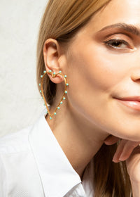Boucles d'oreilles Dots cœur dorées à l'or fin et émail - Turquoise