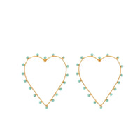 Boucles d'oreilles Dots cœur dorées à l'or fin et émail - Turquoise