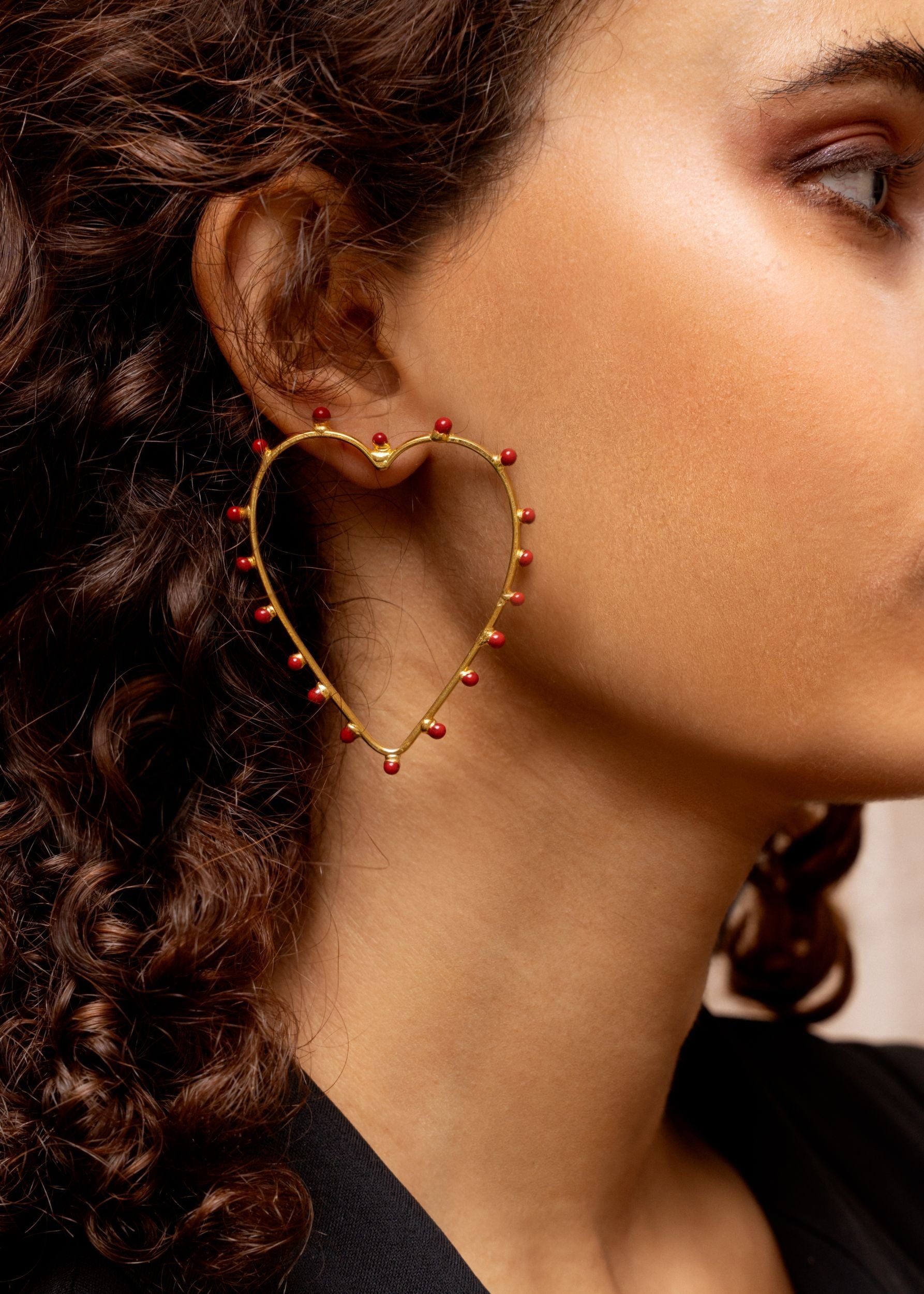 Dots cœur gilded in fine gold and enamel - Red