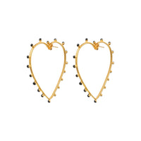 Boucles d'oreilles Dots cœur dorées à l'or fin et émail - Noir