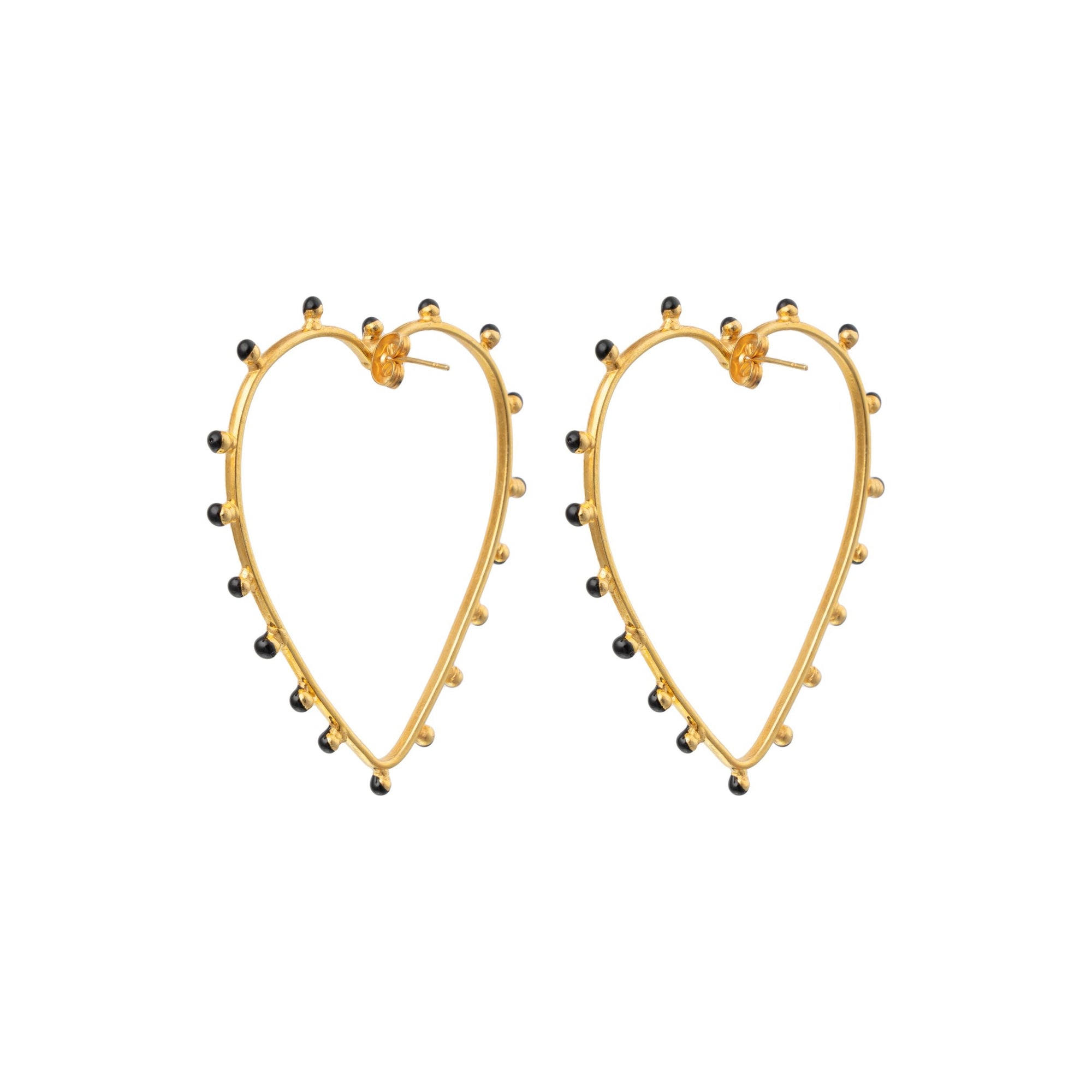 Boucles d'oreilles Dots cœur dorées à l'or fin et émail - Noir