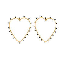 Boucles d'oreilles Dots cœur dorées à l'or fin et émail - Noir