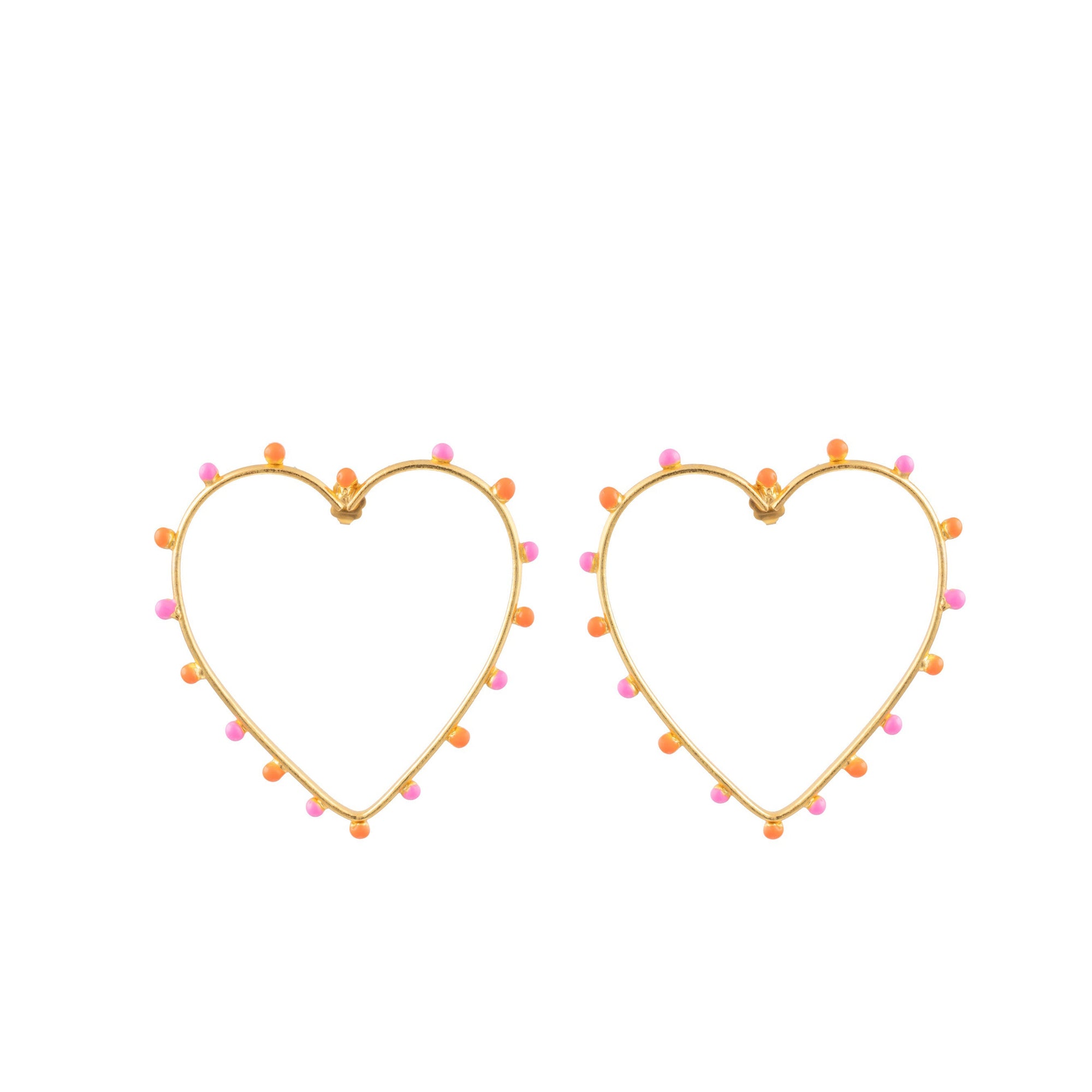 Boucles d'oreilles Dots cœur dorées à l'or fin et émail - Rose & Orange