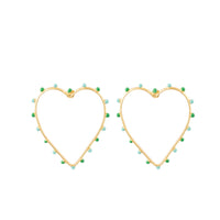 Boucles d'oreilles Dots cœur dorées à l'or fin et émail - Vert & Turquoise