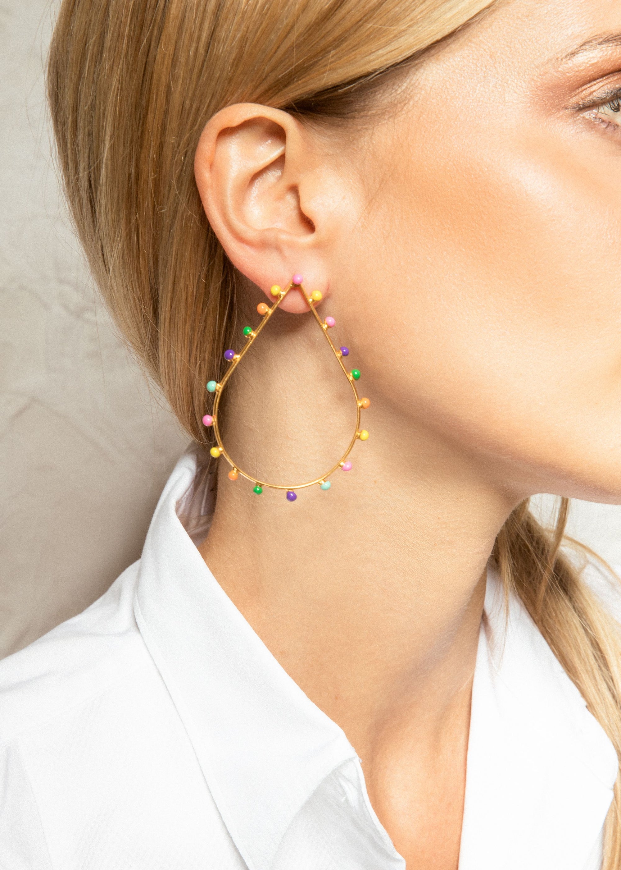 Boucles d'oreilles Dots goutte dorées à l'or fin - Doré
