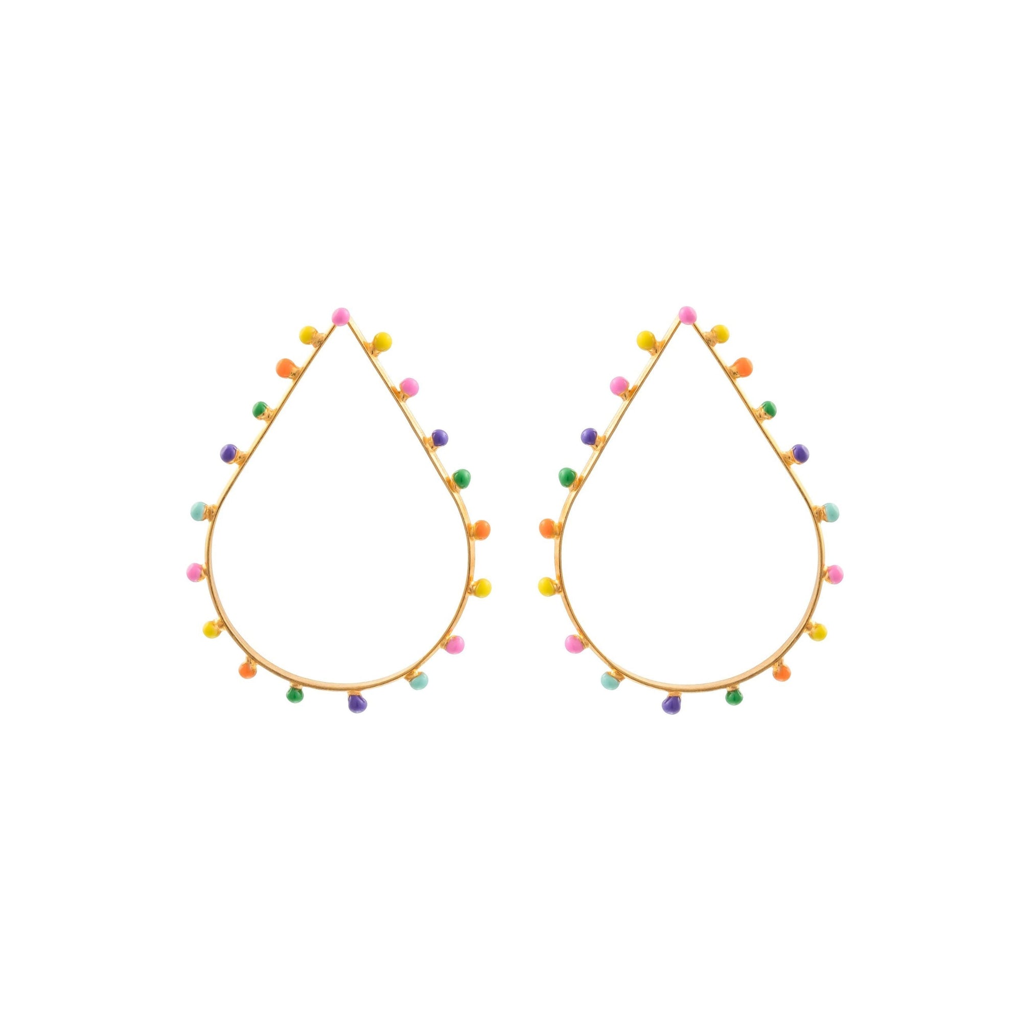 Boucles d'oreilles Dots goutte dorées à l'or fin et émail - Multicolor