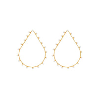 Boucles d'oreilles Dots goutte dorées à l'or fin et émail - Blanc