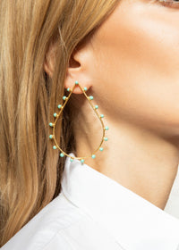 Boucles d'oreilles Dots goutte dorées à l'or fin et émail - Turquoise