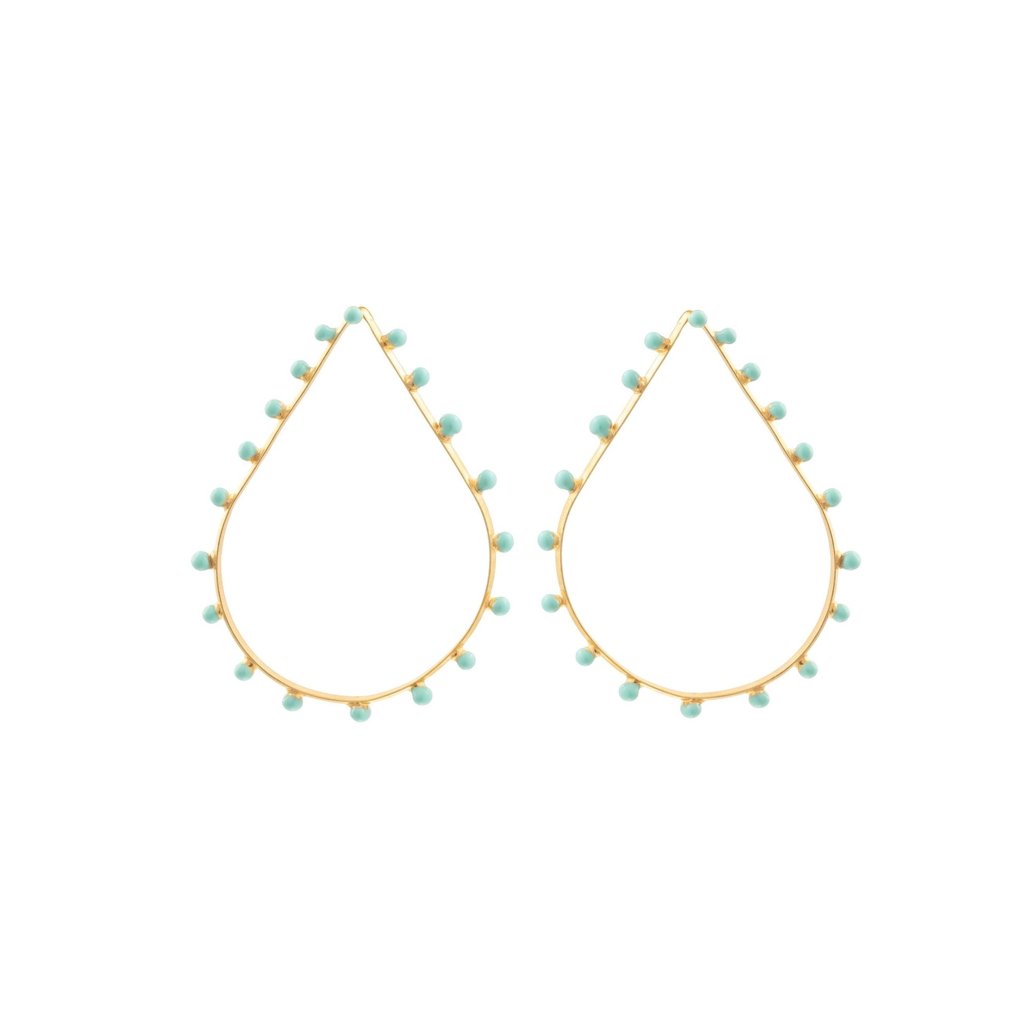 Boucles d'oreilles Dots goutte dorées à l'or fin et émail - Turquoise