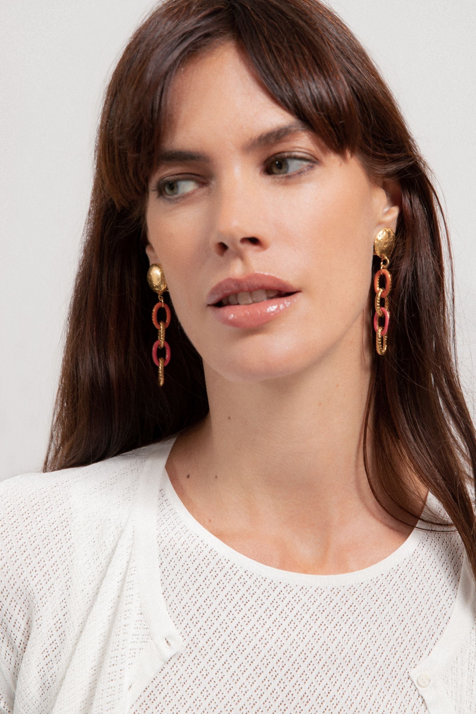 Clip earrings XL Links gilded in fine gold and enamel - Enamel