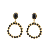 Happy Flower clip earrings in fine gold and Onyx - Black
