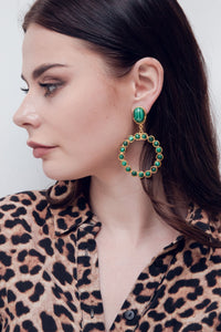 Boucles d'oreilles à clips Happy Flower dorées à l'or fin et Malachite - Vert