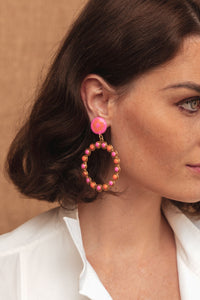 Happy Flower clip earrings gilded in fine gold and enamel - Pink Enamel