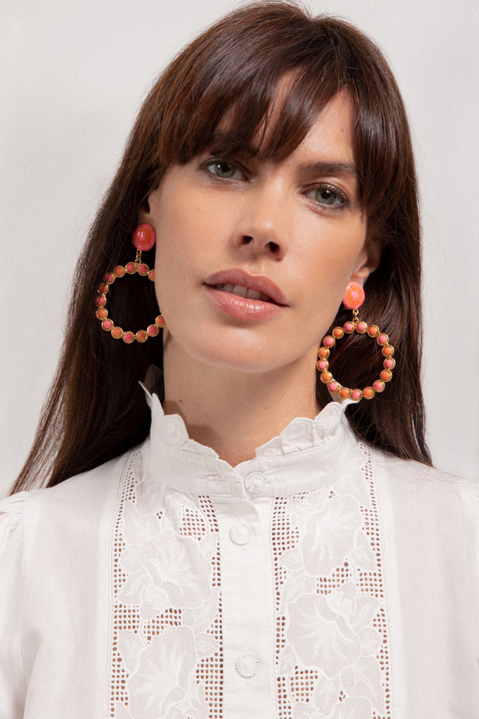 Happy Flower clip earrings gilded in fine gold and enamel - Pink Enamel
