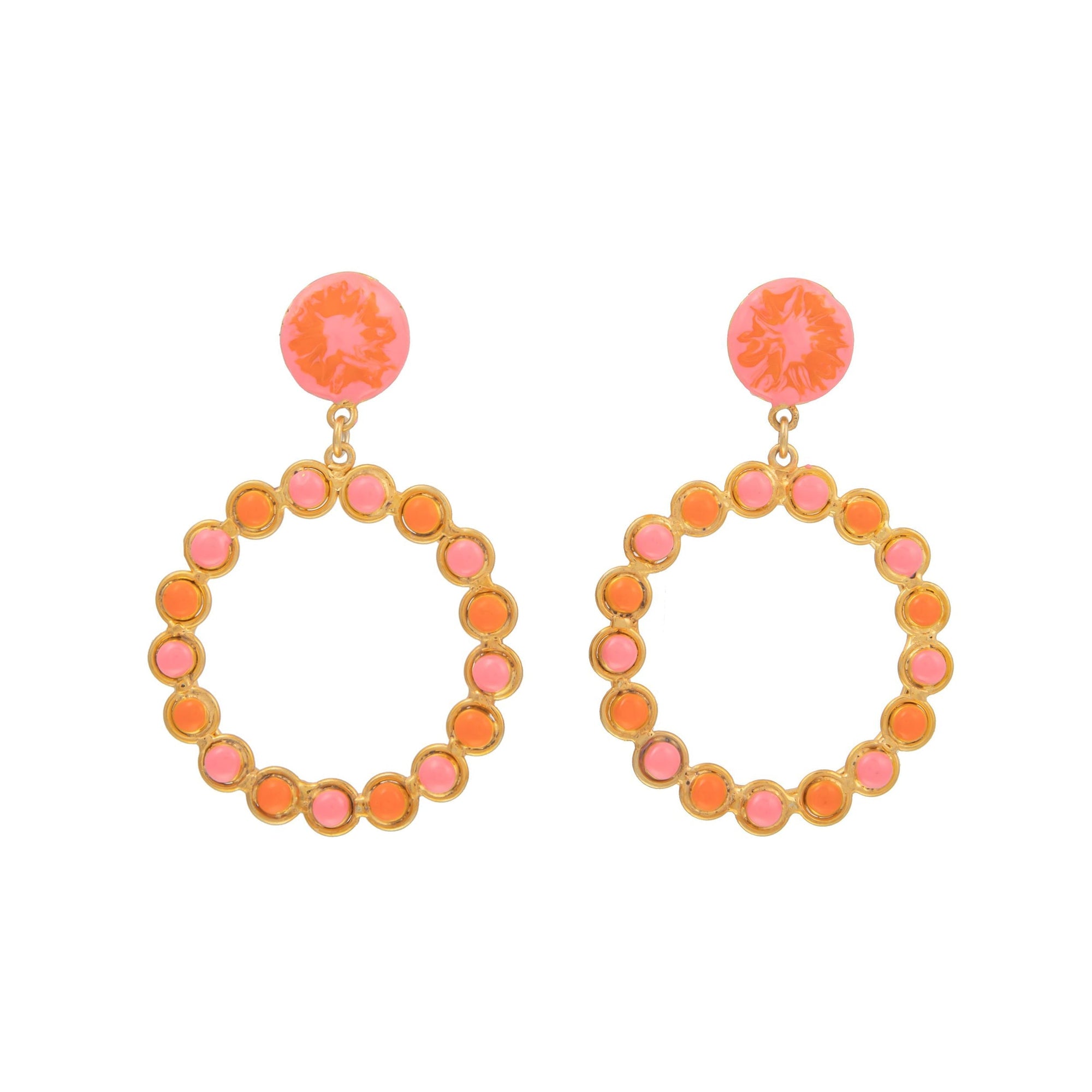 Happy Flower clip earrings gilded in fine gold and enamel - Pink Enamel