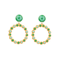 Clip earrings Happy Flower gilded in fine gold and enamel - Green Enamel