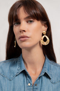 Boucles d'oreilles Thalita dorées à l'or fin et multipierres - Multicolore