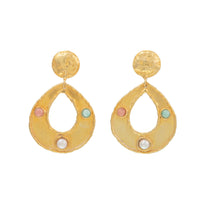 Boucles d'oreilles Thalita dorées à l'or fin et multipierres - Multicolore