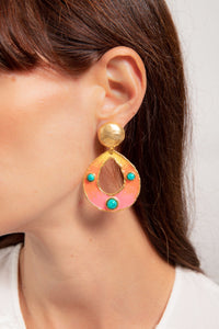 Boucles d'oreilles à clips Thalita dorées à l'or fin et Turquoise - Vert