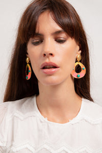 Boucles d'oreilles à clips Thalita dorées à l'or fin et Turquoise - Vert