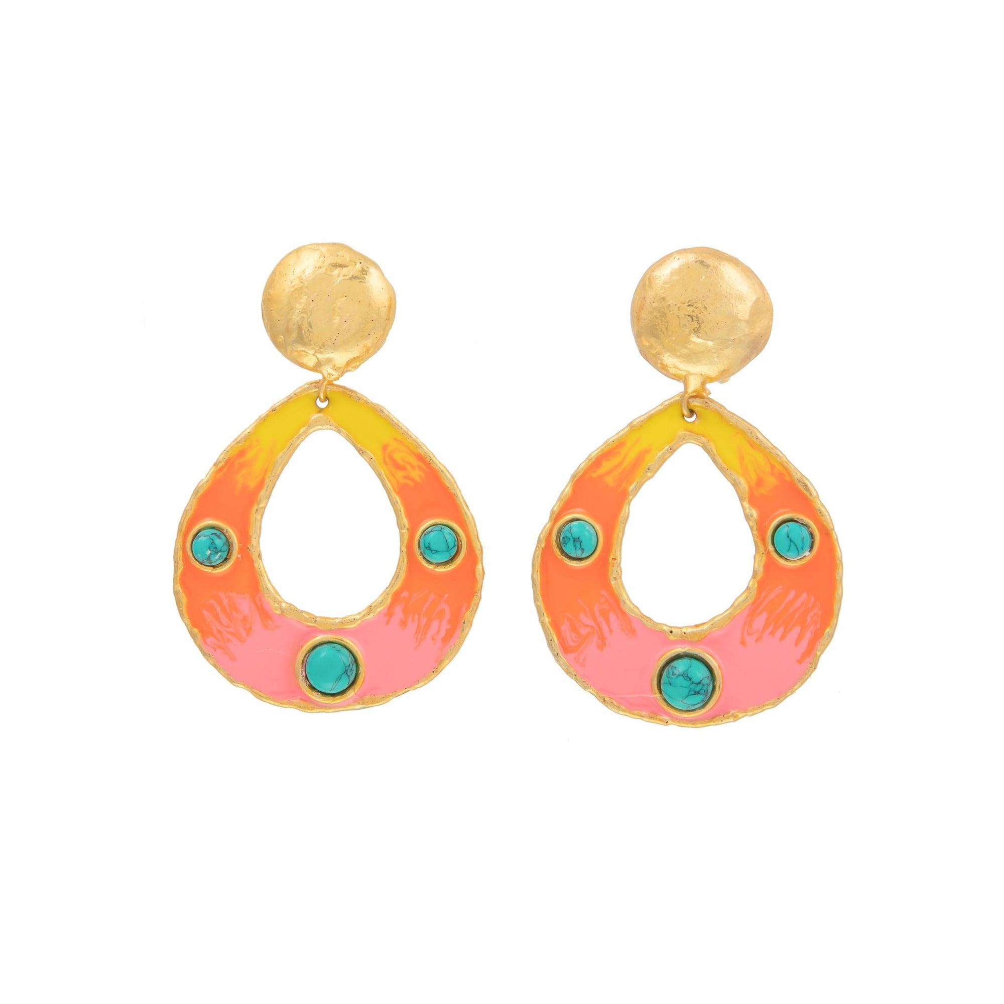 Boucles d'oreilles à clips Thalita dorées à l'or fin et Turquoise - Vert