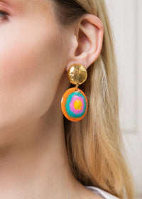 Curve clip earrings gilded in fine gold and Turquoise - Green