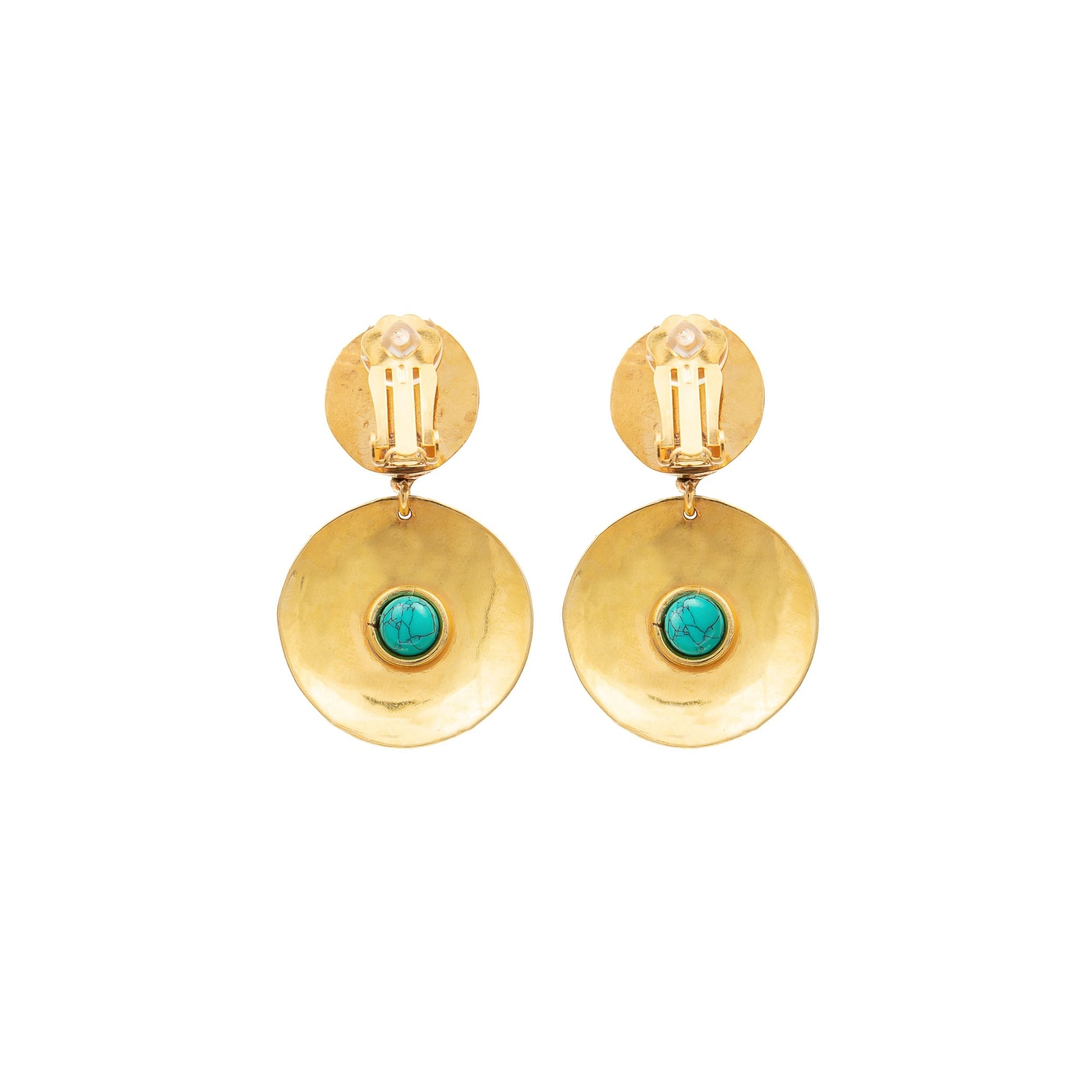 Curve clip earrings gilded in fine gold and Turquoise - Green