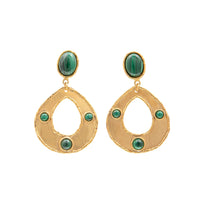 Boucles d'oreilles Thalita dorées à l'or fin et Malachite - Vert