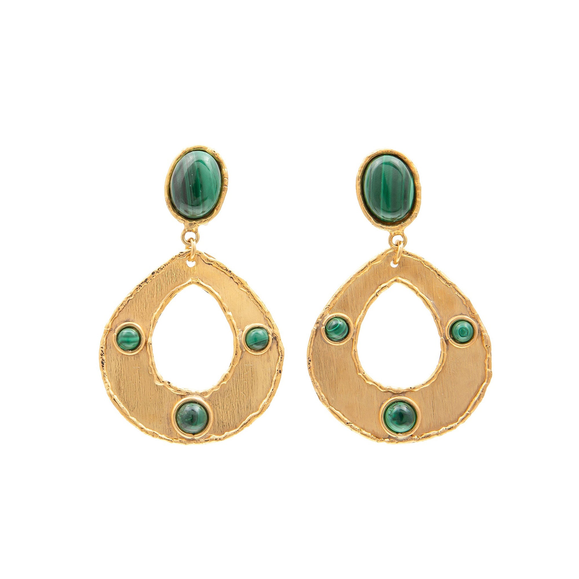 Boucles d'oreilles Thalita dorées à l'or fin et Malachite - Vert