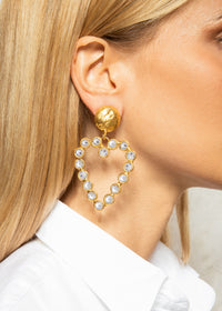 Love earrings gilded in fine gold and Crystal - White