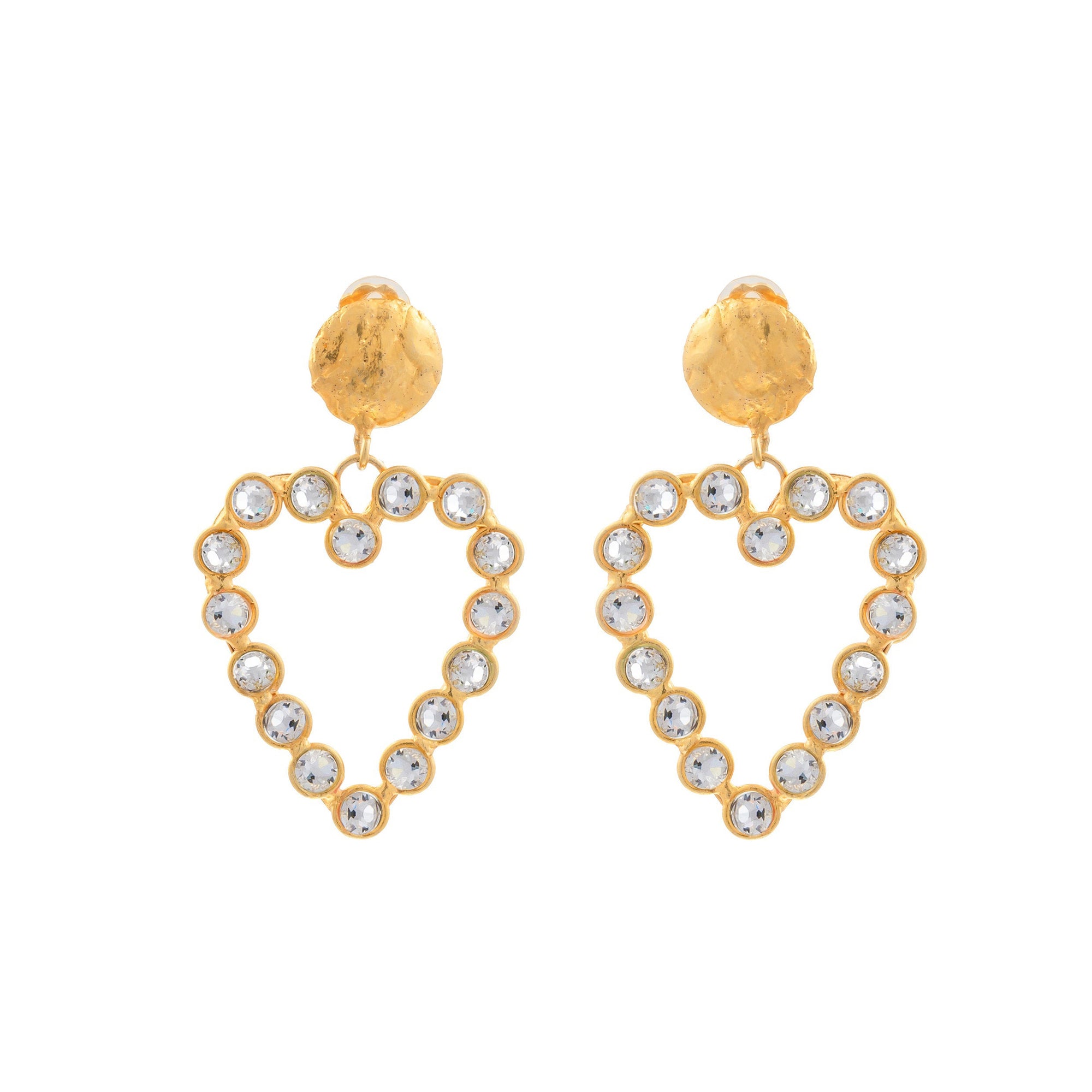 Love earrings gilded in fine gold and Crystal - White