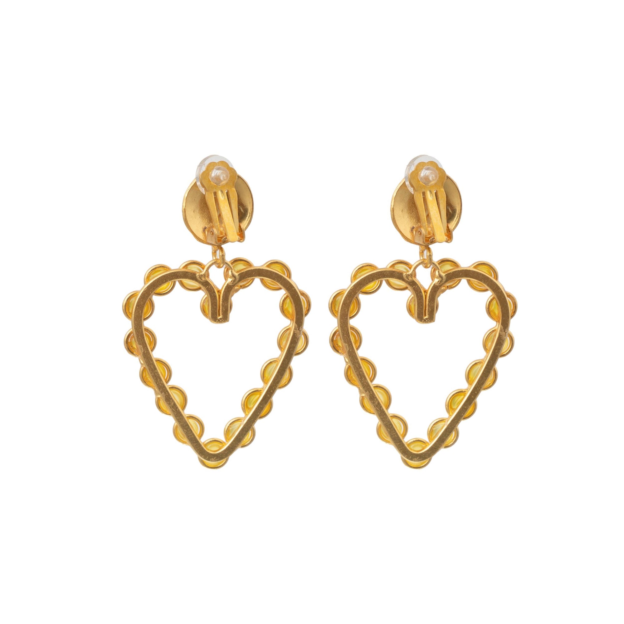 Boucles d'oreilles à clips Love dorées à l'or fin et Onyx - Jaune