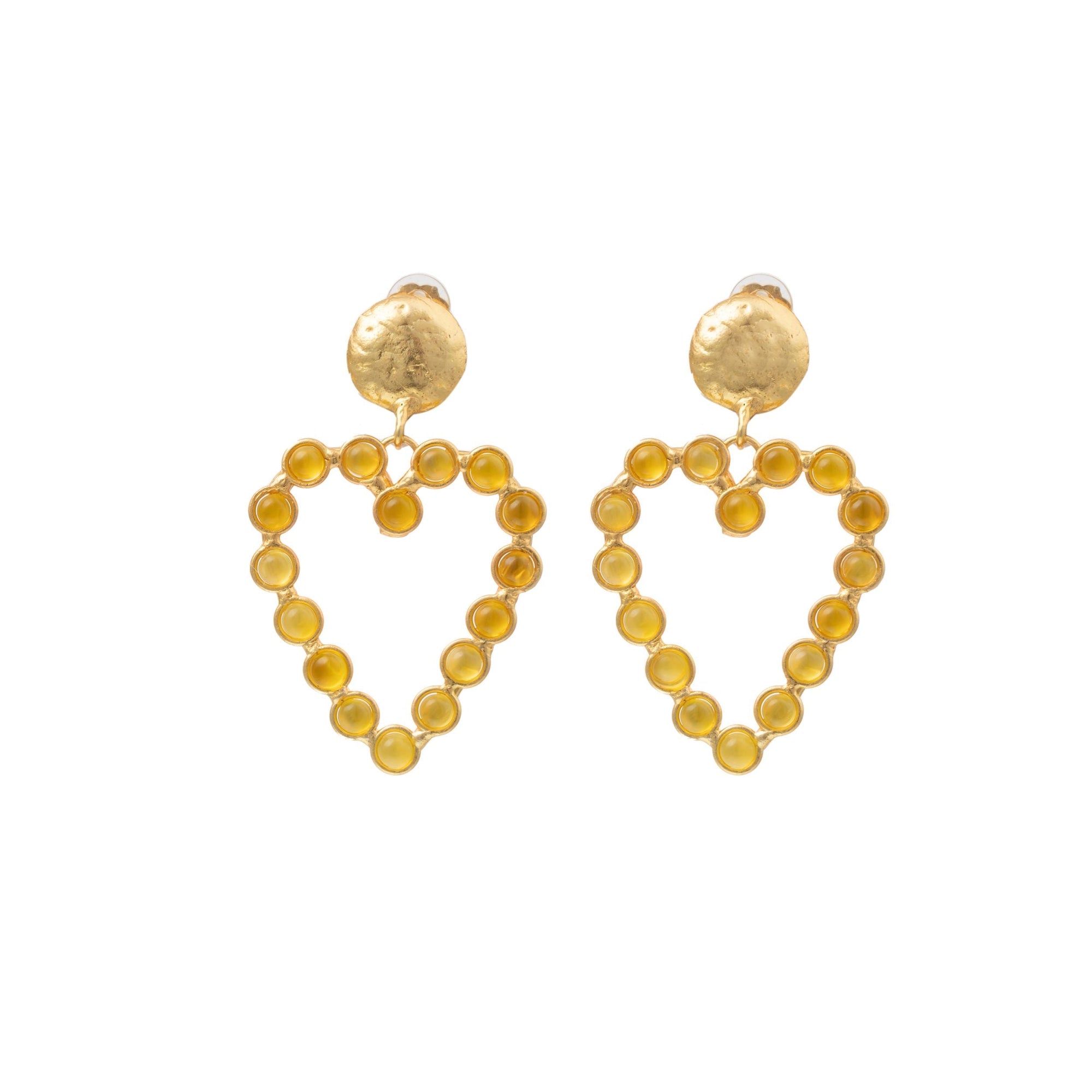 Boucles d'oreilles à clips Love dorées à l'or fin et Onyx - Jaune