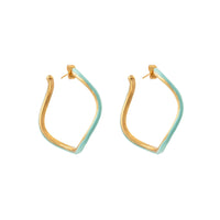 Boucles d'oreilles créoles Flow dorées à l'or fin et émail - Turquoise