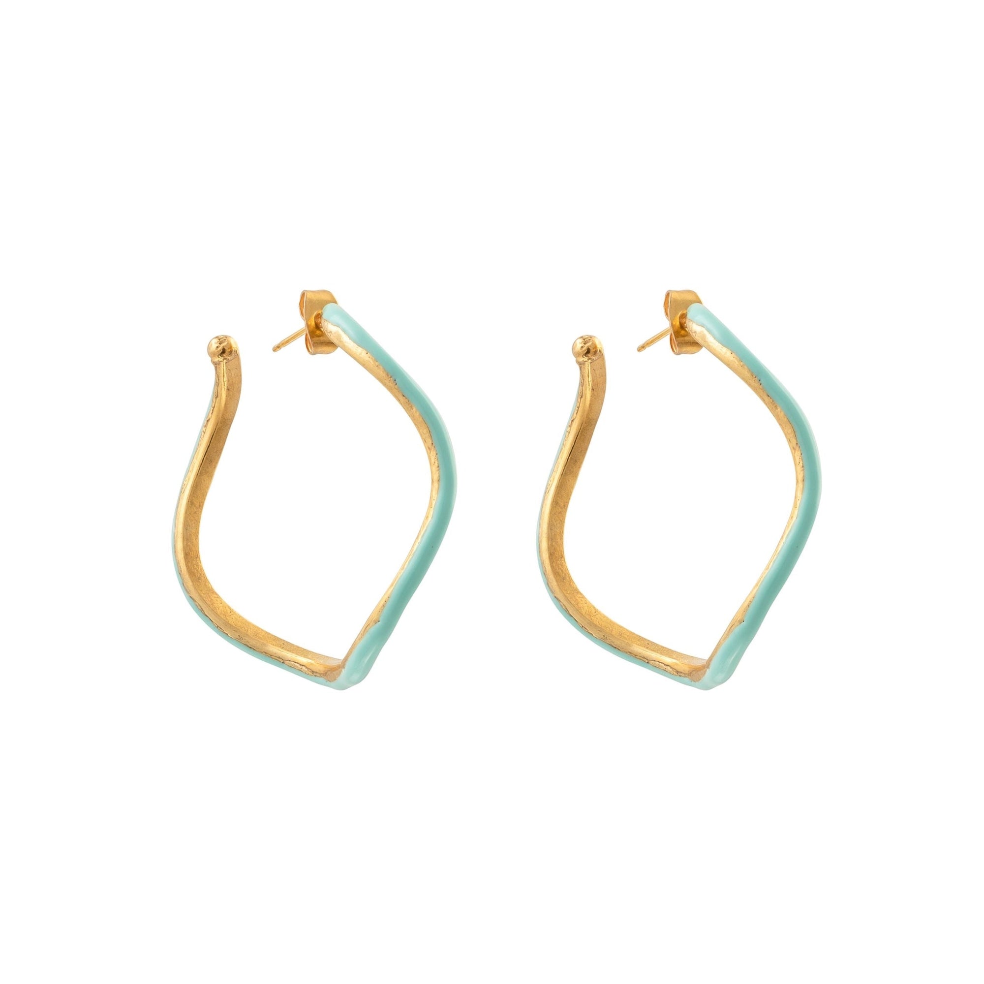 Boucles d'oreilles créoles Flow dorées à l'or fin et émail - Turquoise