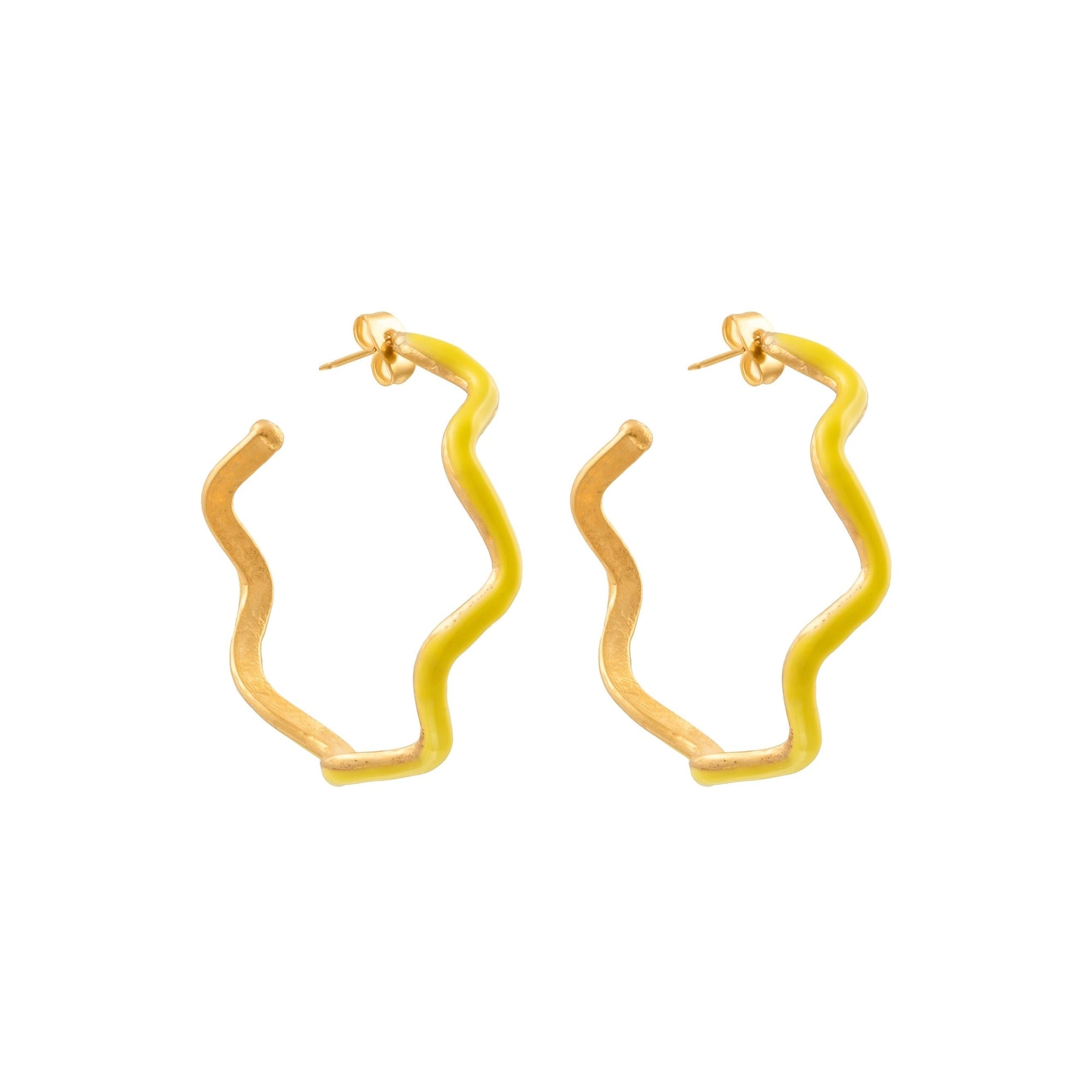 Flow creole earrings gilded in fine gold and enamel - Yellow