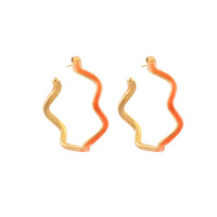 Earrings créoles Flow gilded in fine gold and enamel - Orange