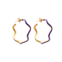 Flow creole earrings gilded in fine gold and enamel - Violet