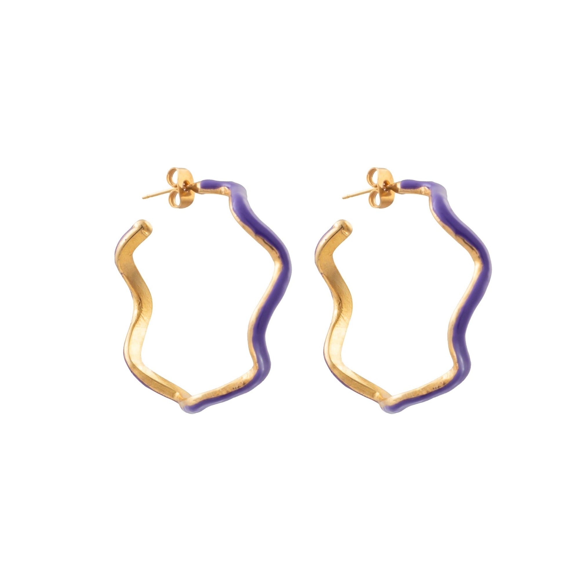 Flow creole earrings gilded in fine gold and enamel - Violet