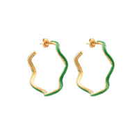 Boucles d'oreilles créoles Flow dorées à l'or fin et émail - Vert