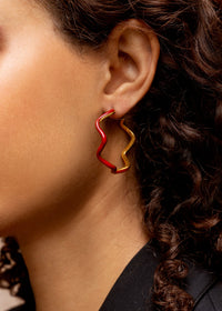 Flow creole earrings gilded in fine gold and enamel - Red