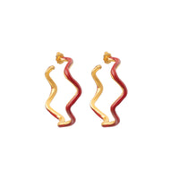 Flow creole earrings gilded in fine gold and enamel - Red