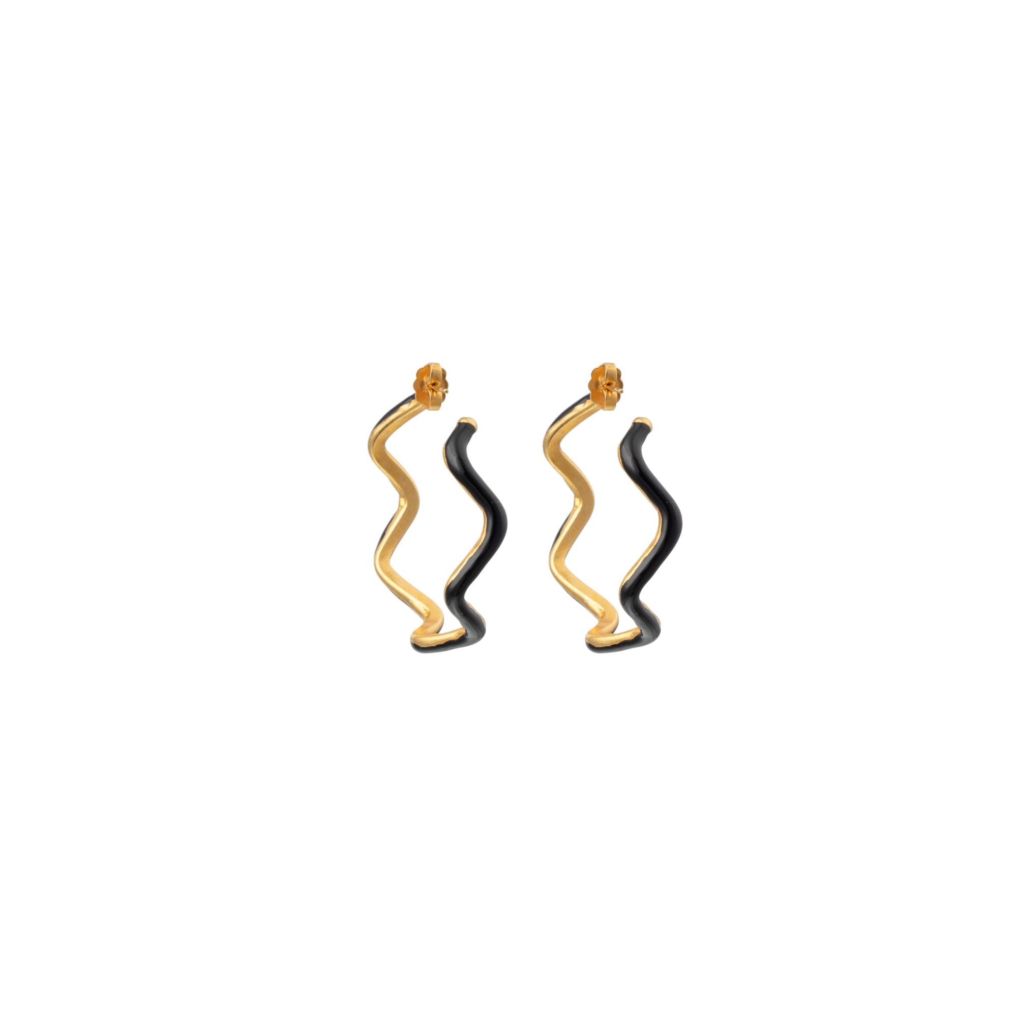 Flow creole earrings gilded in fine gold and enamel - Black